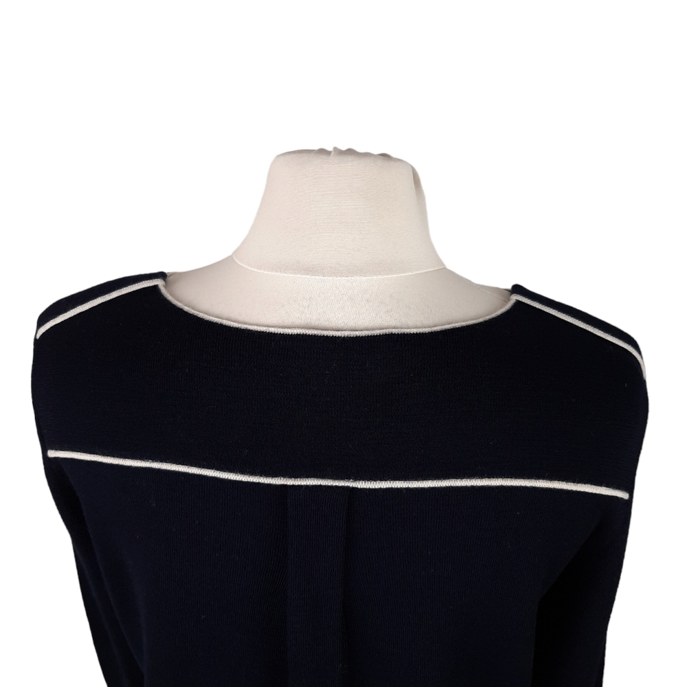 SAINT JAMES Women's Navy Blue 100% Wool Jumper UK Size 12 Contrast Trim Breton - Picture 4 of 15